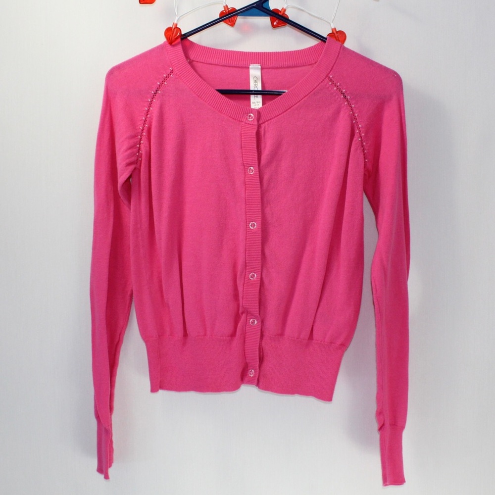 Cherokee preppy pink button up cardigan cute beading women’s extra large
